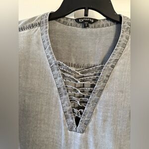 Express Charcoal Lace-Up Blouse